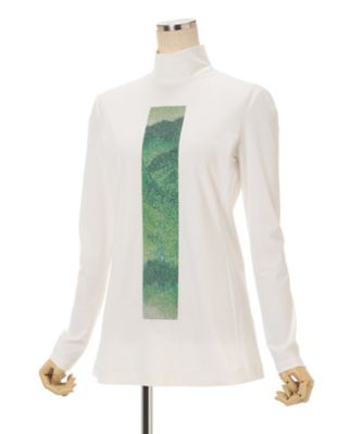 Glass Beads Printed High Neck Top 6F
