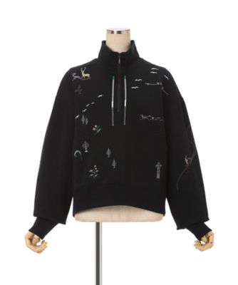 めい Landscape Embroidery Half Zipped
