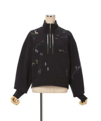 Landscape Embroidery Half Zipped