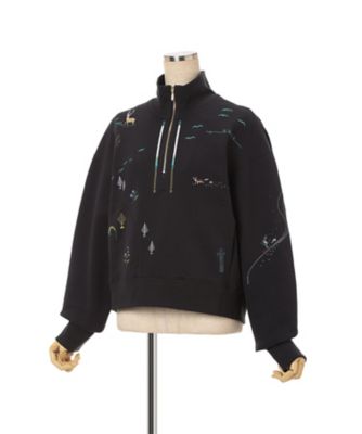 Landscape Embroidery Half Zipped