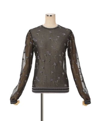 (値下げ最終) M&KYOKO 豪華刺繍ネックウオーマー&クレマチスセーター Floral Pattern Long Sleeve Sheer