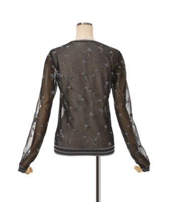 mame kurogouchi マメクロゴウチ　フローラル　ニット Floral Pattern Long Sleeve Sheer