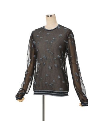 トップス mame kurogouchi Floral Pattern Long Sleeve Sheer