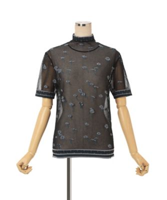 Floral Pattern Short Sleeve Sheer