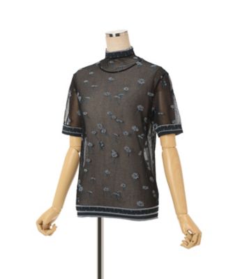 Floral Pattern Short Sleeve Sheer