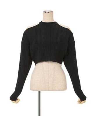 【みーこ】 Ribbed Eyelet Knit Long Sleeve Top
