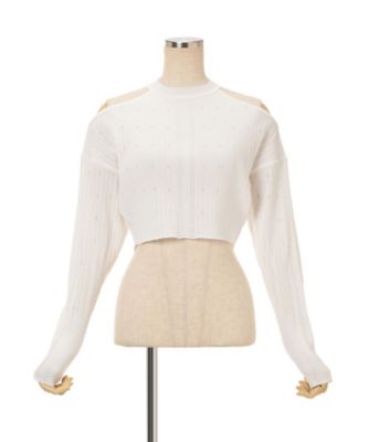 Ribbed Eyelet Knit Long Sleeve Top