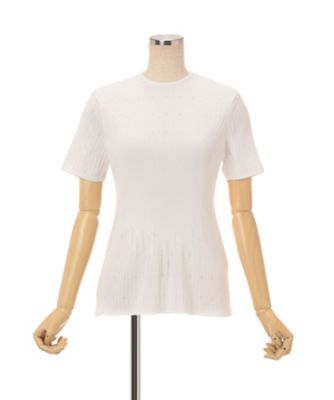 Ribbed Eyelet Knit Short Sleeve Top