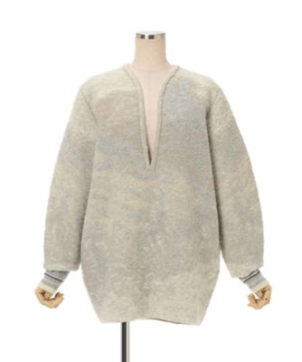 Pile Jacquard Plunge Knit Top 6F