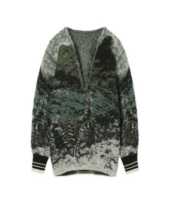 Pile Jacquard Plunge Knit Top 6F