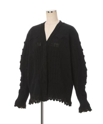 専用レア美品♥Courreges 長袖カットソー ブラックМサイズ日本製 Wool Cable Knit Cardigan 6F／MM26FWー