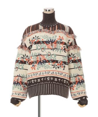 Floral Arabesque High Neck Knit Top