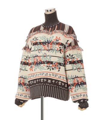 【高級】新品 MITCHUMM イタリア ゴブラン フクロウ ベスト 総柄 Floral Arabesque High Neck Knit Top