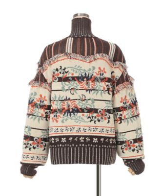 Floral Arabesque High Neck Knit Top