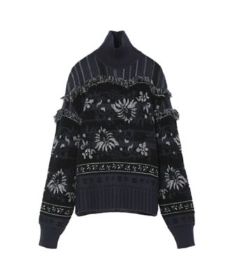 Floral Arabesque High Neck Knit Top
