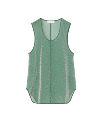 MIZUASOBI Sheer Top 緑チェック Floral Jacquard Sheer Sleeveless