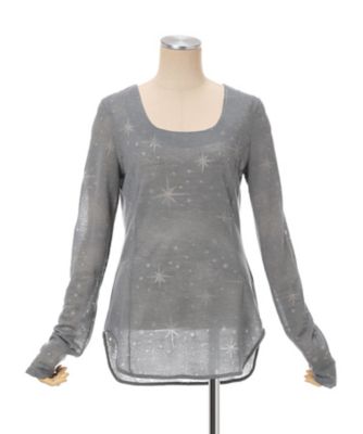 Starry Jersey Square Neck Sheer Top