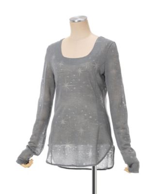 Starry Jersey Square Neck Sheer Top