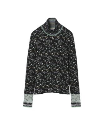Floral Motif Glitter High Neck Knit