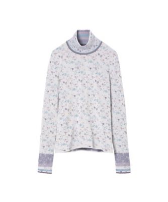 Floral Motif Glitter High Neck Knit