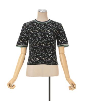 Floral Motif Glitter Short Sleeve