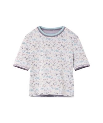 Floral Motif Glitter Short Sleeve
