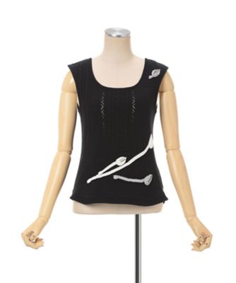 3D Floral Motif Sleeveless Knit Top