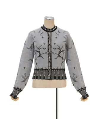 カーディガン mame Layered Jacquard Knit Cardigan Layered Jacquard Knit Cardigan - pink - Mame Kurogouchi