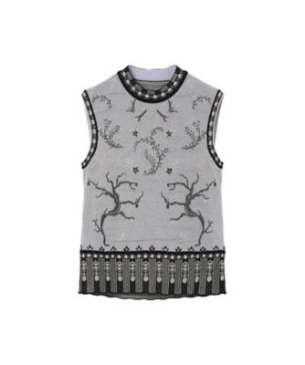 Mame Kurogouchi (Women)/マメ クロゴウチ Ｌａｙｅｒｅｄ　Ｊａｃｑｕａｒｄ　Ｓｌｅｅｖｅｌｅｓｓ　Ｋｎｉｔ　Ｔｏｐ　６Ｓ／ＭＭ２６ＳＳ－ＫＮ０８８