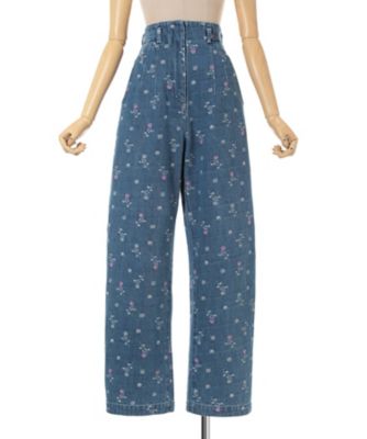 Floral Jacquard High Waisted Denim
