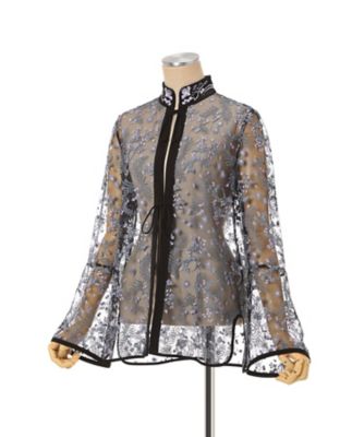 Tulle Lace Stand Collar Shirt 6F