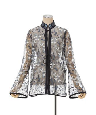 Tulle Lace Stand Collar Shirt 6F