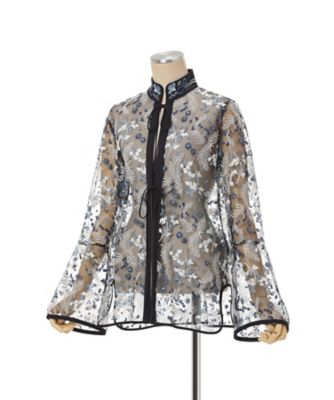 Tulle Lace Stand Collar Shirt 6F