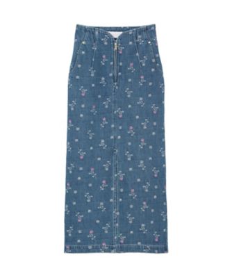 ＜Mame Kurogouchi (Women)＞Ｆｌｏｒａｌ　Ｊａｃｑｕａｒｄ　Ｈｉｇｈ　Ｗａｉｓｔｅｄ　Ｄｅｎｉｍ　Ｓｋｉｒｔ　６Ｓ／ＭＭ２６ＳＳ－ＳＫ０８１