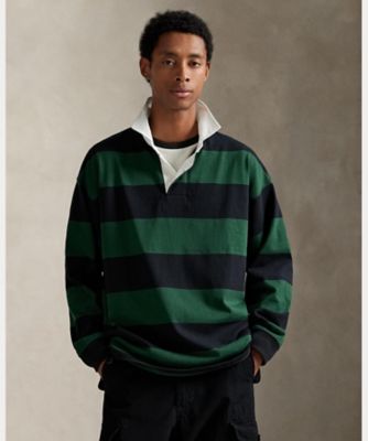 ビッグ フィット ストライプド ジャージー ラグビー シャツ