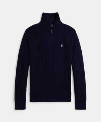 ✨美品 ポロラルフローレン　現行　ハーフジップ　ケーブルニット　黒　ブラック　M POLO RALPH LAUREN ポロ ラルフローレン セーター ニット ハーフ