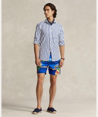 カスタム フィット ストライプド ポプリン シャツ  