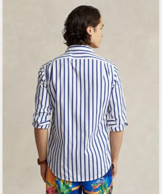 カスタム フィット ストライプド ポプリン シャツ  