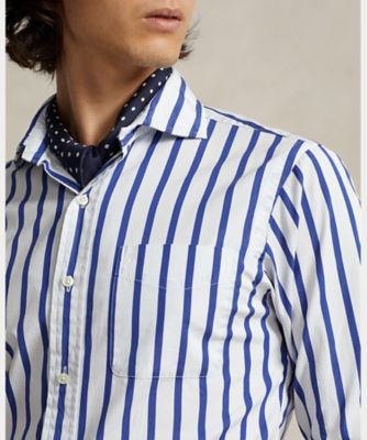 カスタム フィット ストライプド ポプリン シャツ  
