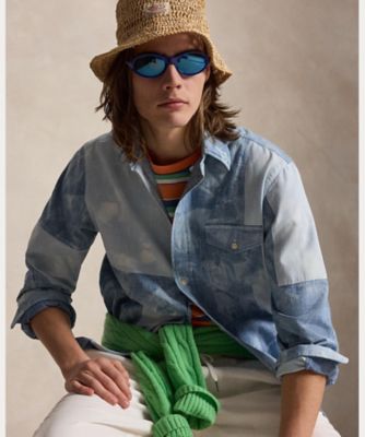 【美品】ラルフローレン　長袖シャンプレーシャツ・クラシックフィット・ポニーロゴ クラシック フィット パッチワーク シャンブレー シャツ