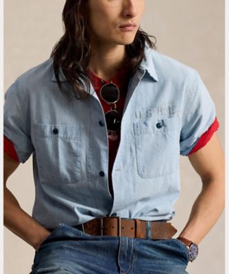 クラシック フィット インディゴ シャンブレー キャンプ シャツ  