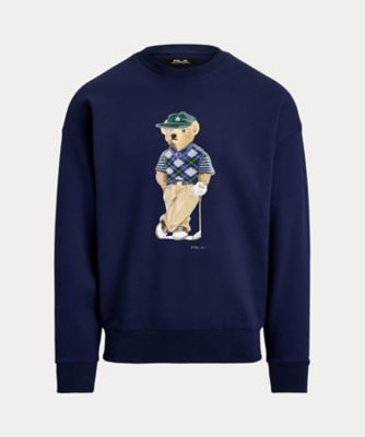 RLX 刺繍キャラクター ネイビー長袖ポロシャツ ゴルフ ラルフローレン ベア RLX）テーラード フィット パフォーマンス ベア ポロシャツ