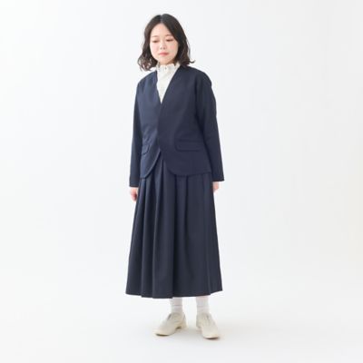 グランママドーター　濃紺　ウールギャバタックワンピース美品 フロントクルミボタンタックワンピース | GRANDMA MAMA DAUGHTER