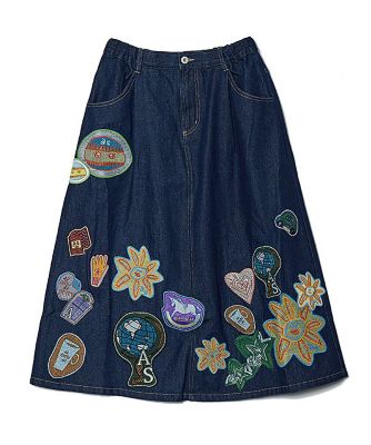 【SALE】【送料無料】AS KNOW AS olaca (Women/大きいサイズ)/アズ ノゥ アズ オオラカ ワッペン & 刺繍SK インディゴ スカート【三越伊勢丹/公式】
