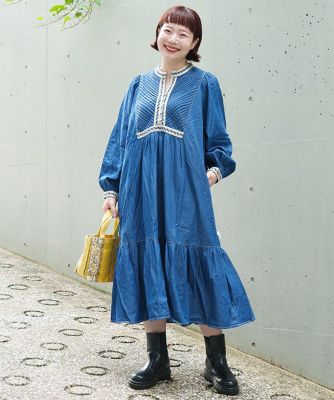 ★A.P.C.★パオラ ダンガリー デニム ワンピース 20／-ムラ糸ダンガリーボトル襟ワンピース