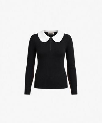 ＜PRIMAVELY＞【予約販売】２０２７年２月上旬以降お届け　ＳＣＡＬＬＯＰＥＤ　ＣＯＬＬＡＲ　ＺＩＰ　ＫＮＩＴ　ＰＲ２６ＡＷ－ＮＴ０４