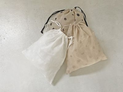 ◆巾着バッグ　ＭＮＧ　ＥＭＢＲＯＩＤＥＲＹ　ＤＲＡＷＳＴＲＩＮＧ　ＢＡＧ　Ｌ　Ｂｅｉｇｅ×Ｂｌａｃｋ　Ｄ