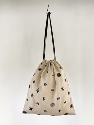 ＜R & D.M.Co-/OLDMAN’S TAILOR (Women)＞巾着バッグ　ＭＮＧ　ＥＭＢＲＯＩＤＥＲＹ　ＤＲＡＷＳＴＲＩＮＧ　ＢＡＧ　Ｌ