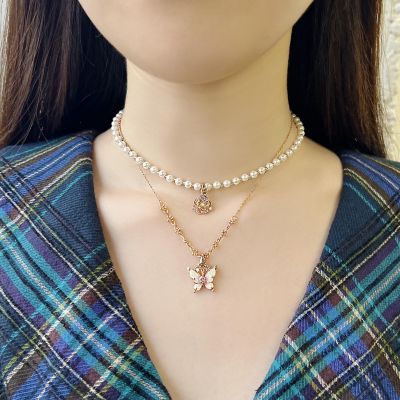 蝶　薔薇モチーフ　２点セットネックレス　ＳＡＸＮ０４９３３３ＸＰ
