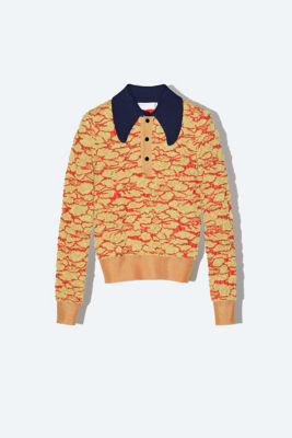 Flower jacquard knit polo shirt
